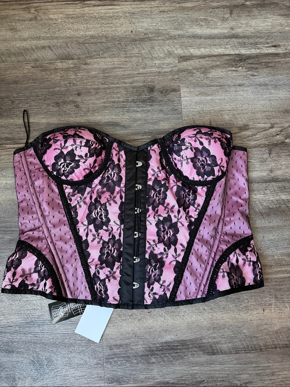 NWT Daisy Corsets Pink Black Lace Bustier Corset 4XL ^